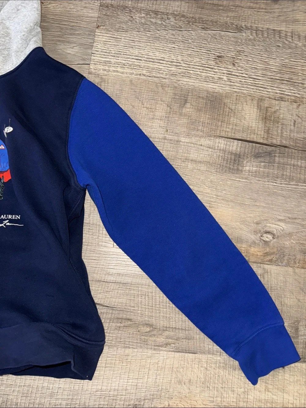 Ralph Lauren Polo Bear Size L 14-16 G Navy Hoodie with Red & Blue Sleeves